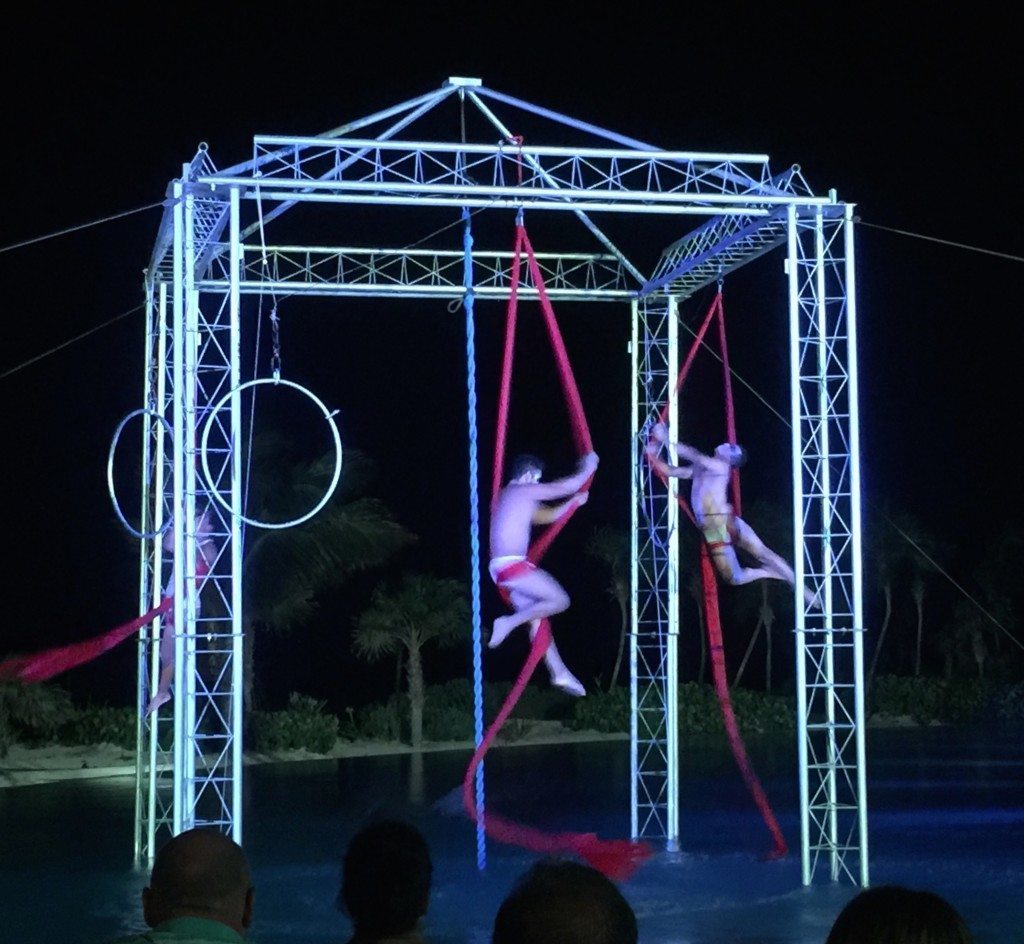 An aerial act at the all-inclusive resort Secrets Maroma in Mexico; an all-inclusive resort.