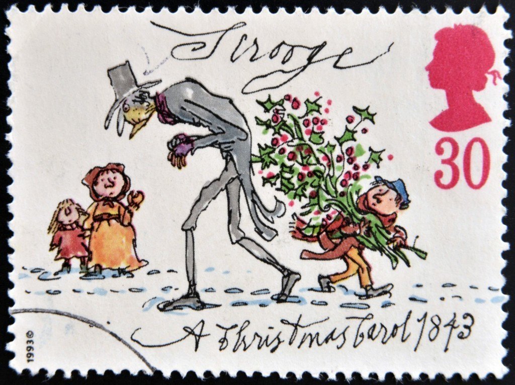 A Scrooge Christmas stamp from the United Kingdom