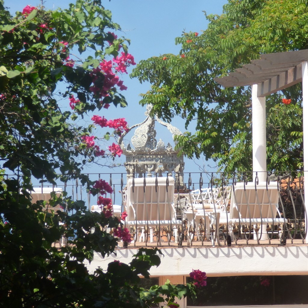 The crown of the Church of Our Lady of Guadalupe as seen from Hacienda San Angel