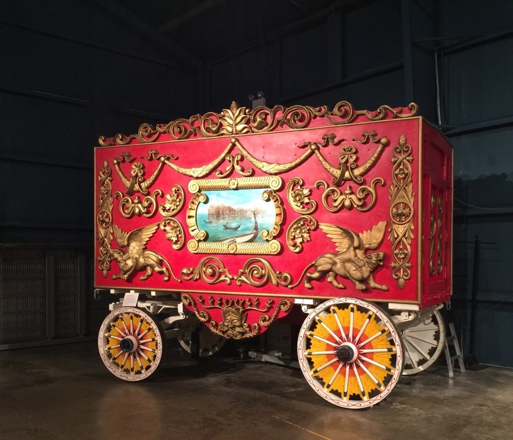 A replica made by volunteer woodcarvers of the Griffin Wagon originally built in 1902 by the Moeller Brothers in Wisconsin.
