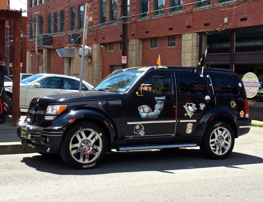 A car painted for the Steelers in Pittsburgh
