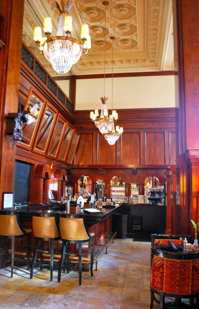 The bar and restaurant in the lobby of the Benson Hotel in Portland Oregon