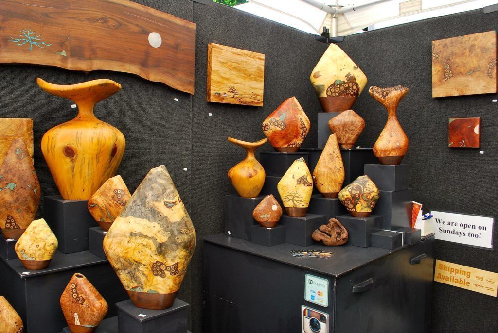 Beautiful wood and stone art at the Saturday market in Portland Oregon