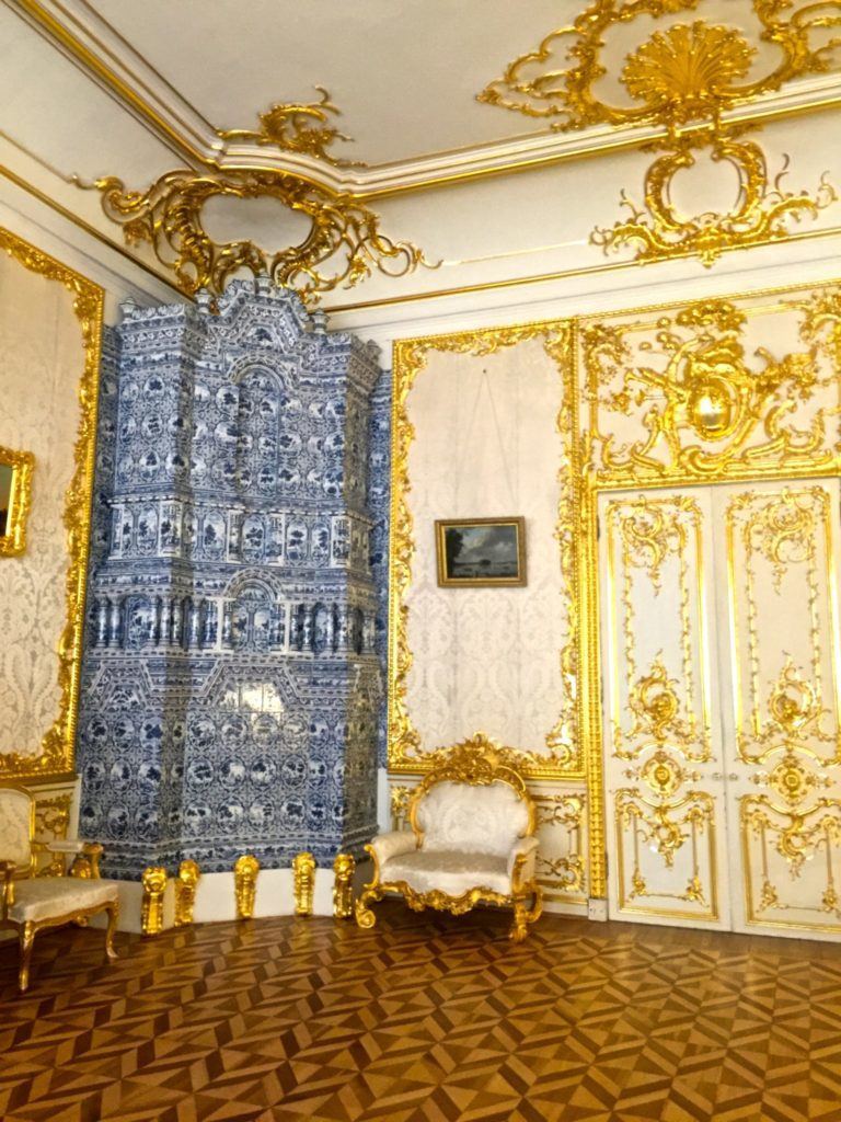 porcelain stove and parquet floors in the summer palace of Catherine the Great
